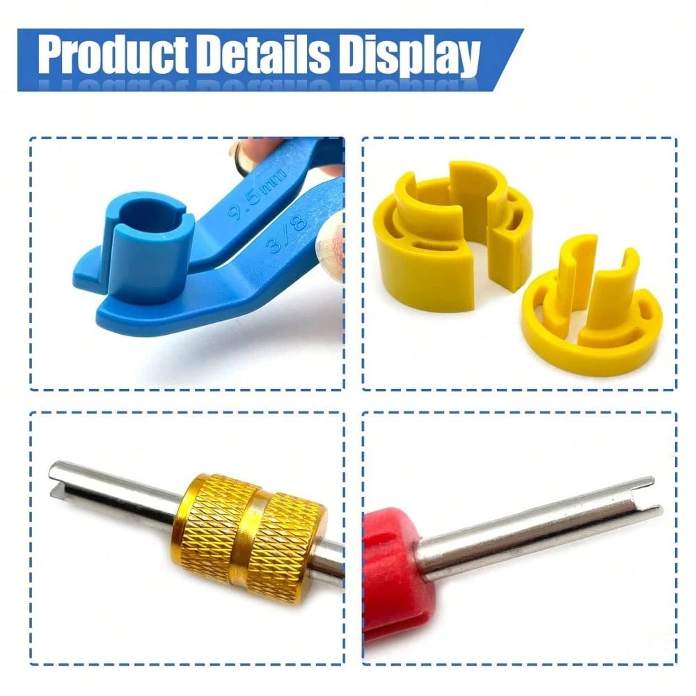 16PCS Car AC Fuel Line Disconnect Removal Tool Set With Storage Box, Valve Core Remover Tool Kit For 1/4 5/16 3/8 1/2 5/8 3/4 7/8 Inch Master Quick Disconnect Tool Kit For Auto Repair Tools