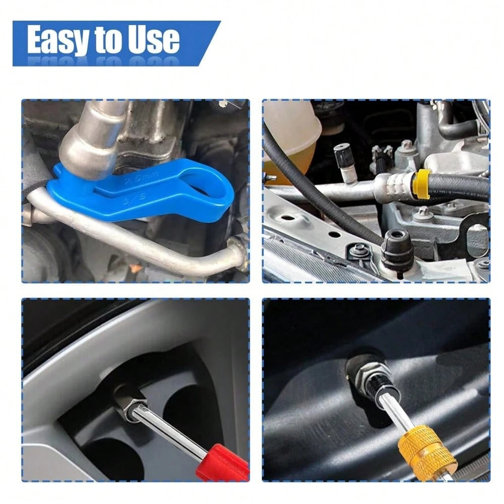 16PCS Car AC Fuel Line Disconnect Removal Tool Set With Storage Box, Valve Core Remover Tool Kit For 1/4 5/16 3/8 1/2 5/8 3/4 7/8 Inch Master Quick Disconnect Tool Kit For Auto Repair Tools