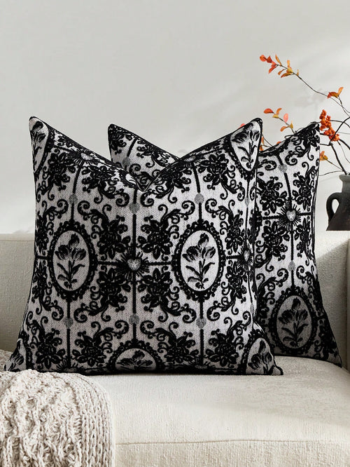 18 Inch X 18 Inch Neutral Floral Throw Pillow Cover, Vintage Velvet Square Pillowcase, Soft Decorative Farmhouse Style Sofa Pillow Cover, Suitable For Living Room Bedroom (1pc, 2pcs Optional)