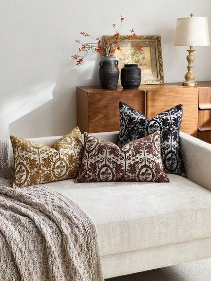 18 Inch X 18 Inch Neutral Floral Throw Pillow Cover, Vintage Velvet Square Pillowcase, Soft Decorative Farmhouse Style Sofa Pillow Cover, Suitable For Living Room Bedroom (1pc, 2pcs Optional)