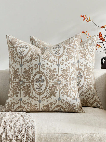 18 Inch X 18 Inch Neutral Floral Throw Pillow Cover, Vintage Velvet Square Pillowcase, Soft Decorative Farmhouse Style Sofa Pillow Cover, Suitable For Living Room Bedroom (1pc, 2pcs Optional)