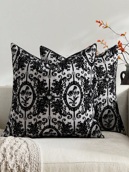 18 Inch X 18 Inch Neutral Floral Throw Pillow Cover, Vintage Velvet Square Pillowcase, Soft Decorative Farmhouse Style Sofa Pillow Cover, Suitable For Living Room Bedroom (1pc, 2pcs Optional)
