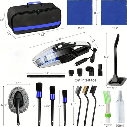 19-Piece Purple Car Maintenance Tool Set, High-Power Handheld Dust Remover, Cleaning And Car Wash Kit, Interior Car Cleaning Combo.