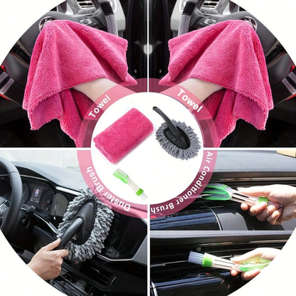 19-Piece Purple Car Maintenance Tool Set, High-Power Handheld Dust Remover, Cleaning And Car Wash Kit, Interior Car Cleaning Combo.