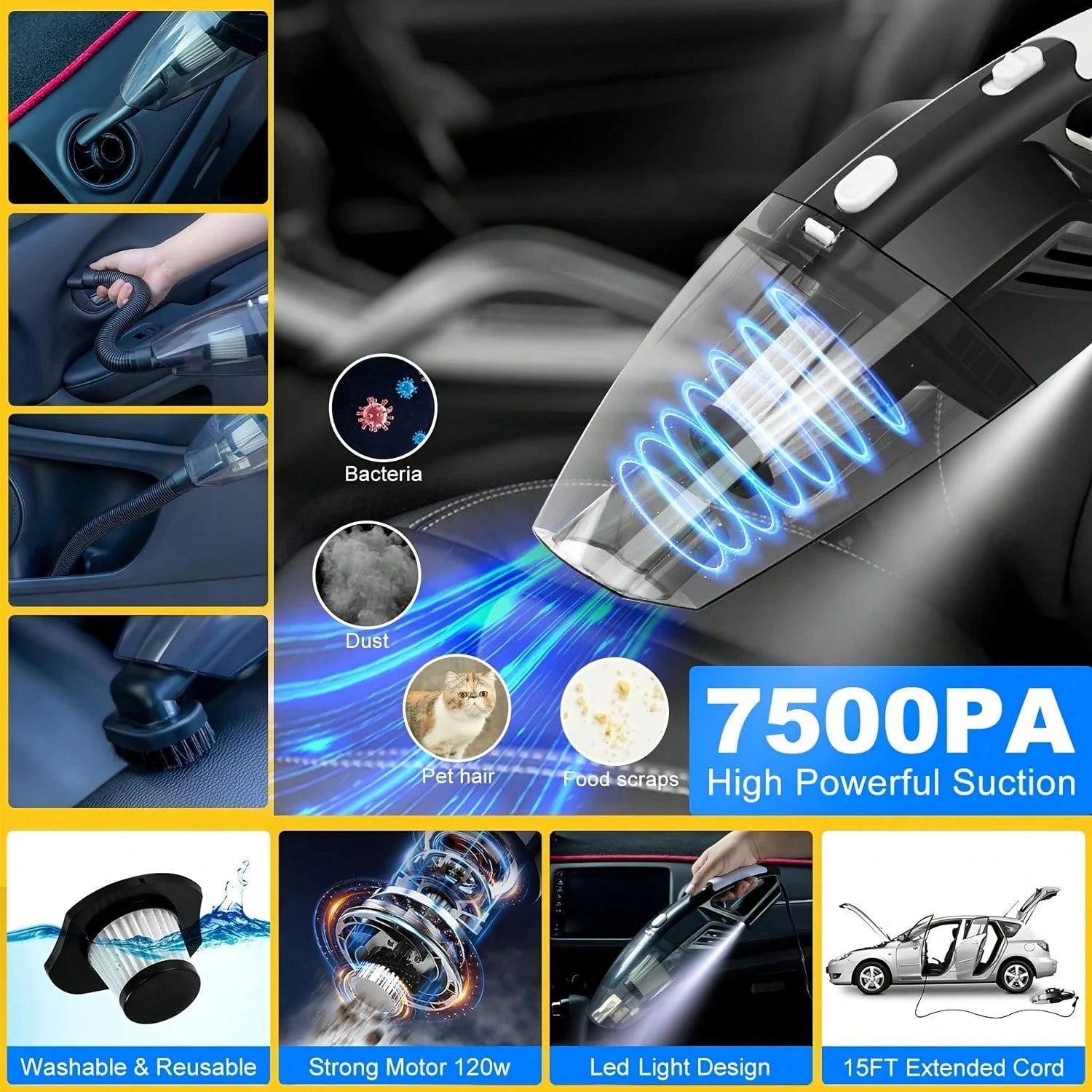 19-Piece Purple Car Maintenance Tool Set, High-Power Handheld Dust Remover, Cleaning And Car Wash Kit, Interior Car Cleaning Combo.