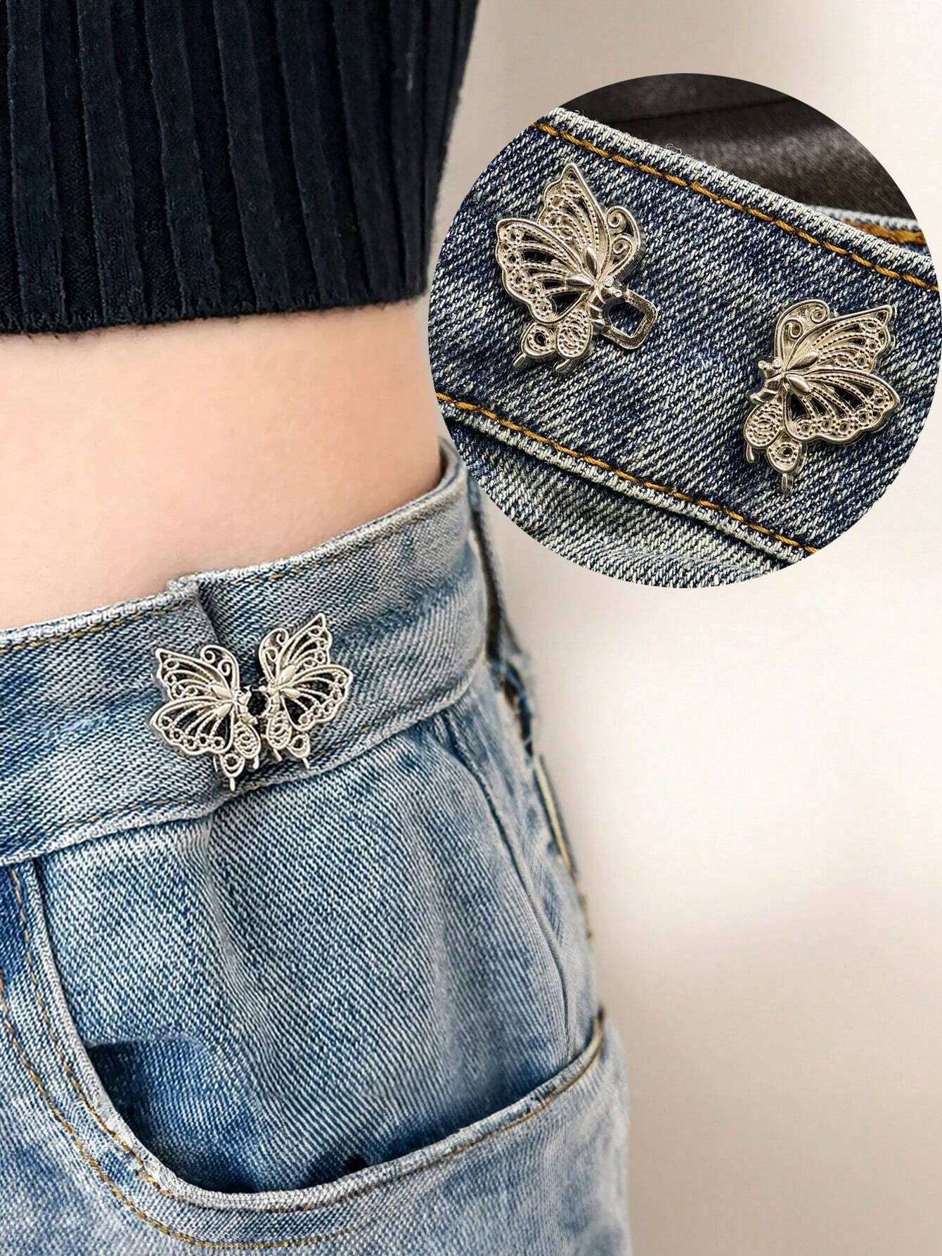 1pair Adjustable Butterfly Waistband Button, Detachable And Seamless, Ideal For Altering Waist Size On Jeans, No Need For Sewing Or Nailing – Waist Slimming Tool