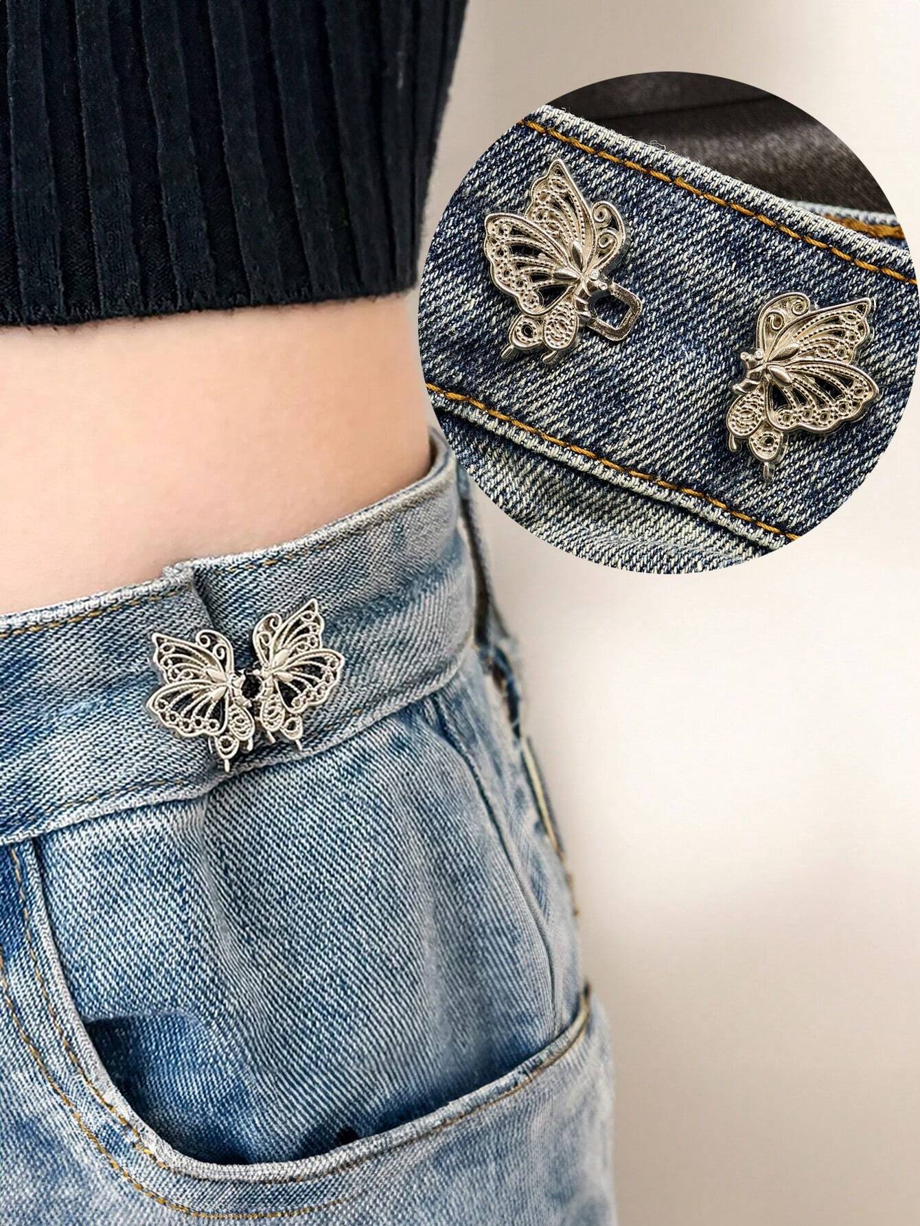 1pair Adjustable Butterfly Waistband Button, Detachable And Seamless, Ideal For Altering Waist Size On Jeans, No Need For Sewing Or Nailing – Waist Slimming Tool