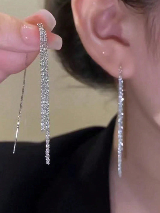 1pair Stylish Long Fringe Earrings With Glitter For Women To Show Slim Figure And High-End Style, Avoiding Lost. Summer,Jewellery,Festival,Classy