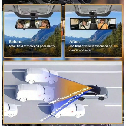 1pc 11.81 Inch Panoramic Convex Rearview Mirror, Built-In Clip-On Wide Angle Rearview Mirror, Effectively Reduces Blind Spots, Increases Driving Visibility