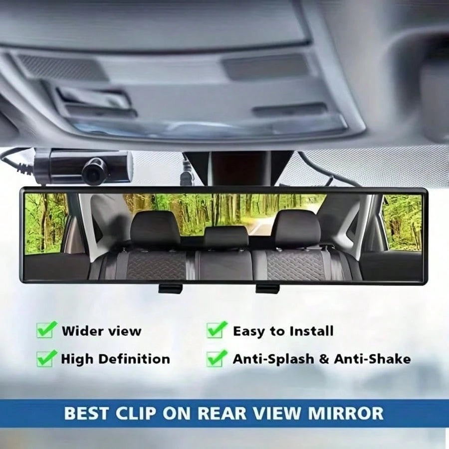 1pc 11.81 Inch Panoramic Convex Rearview Mirror, Built-In Clip-On Wide Angle Rearview Mirror, Effectively Reduces Blind Spots, Increases Driving Visibility