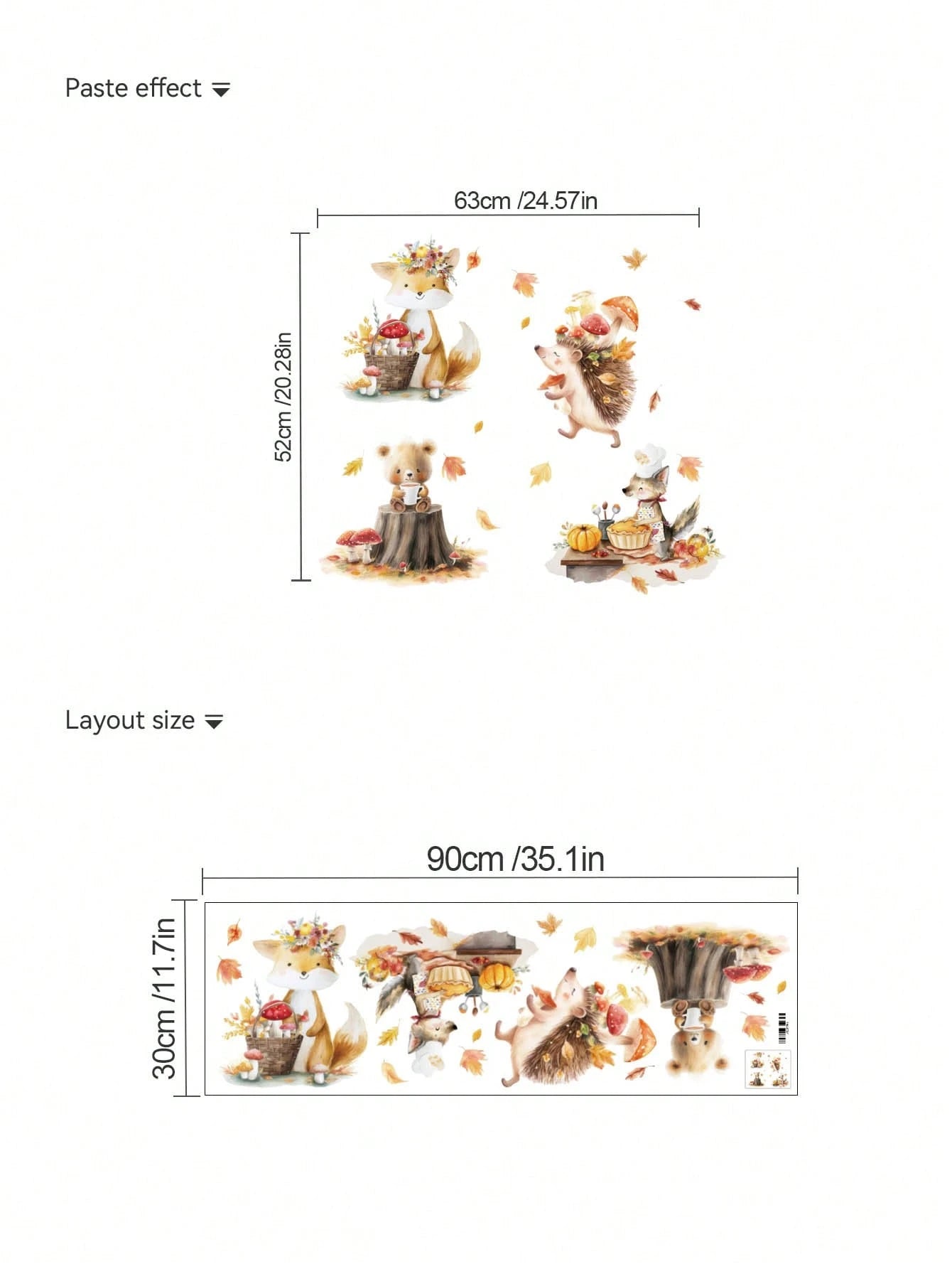 1pc/2pcs/3pcs, Children's Room Cartoon Decorative Wall Stickers, Autumn Maple Tree With Small Animals, Flowers, Owl, Bear, Fox, Hedgehog, Girl Riding Bike Under Blue Tree, Green Cartoon Big Tree, PVC