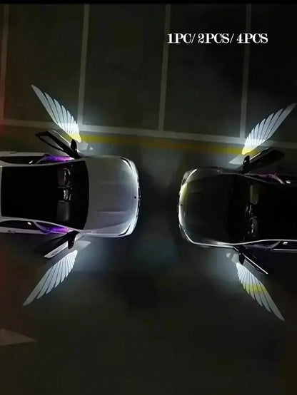 1pc/2pcs/4pcs Angel Wing Shaped Car Ambient Lights, Giving Your Car Wings, Instant Install Door Projector Lights, Angel Wings Love Magic Array Smart Induction Lights, No Wiring Required Door Opening W