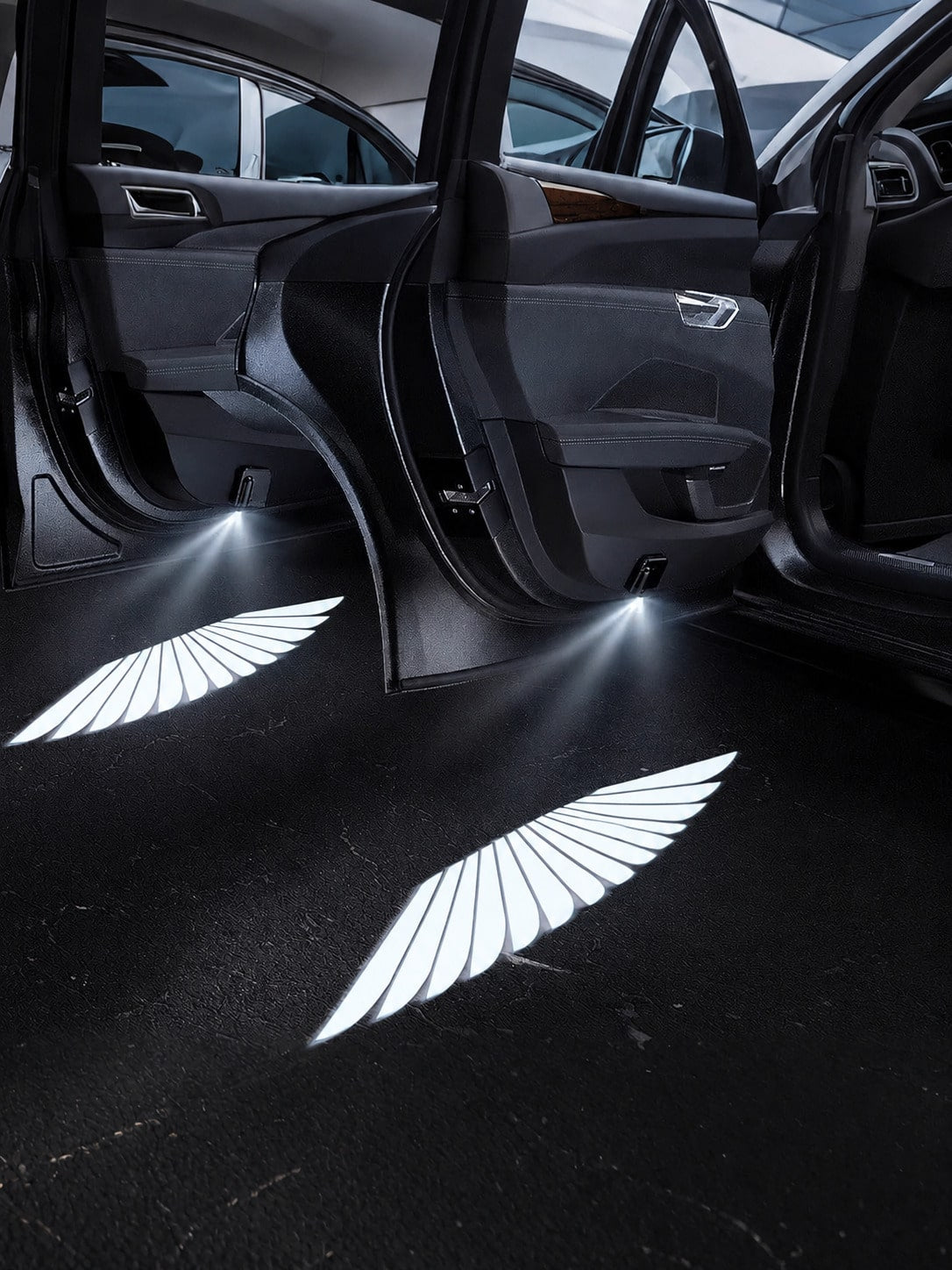 1pc/2pcs/4pcs Angel Wing Shaped Car Ambient Lights, Giving Your Car Wings, Instant Install Door Projector Lights, Angel Wings Love Magic Array Smart Induction Lights, No Wiring Required Door Opening W