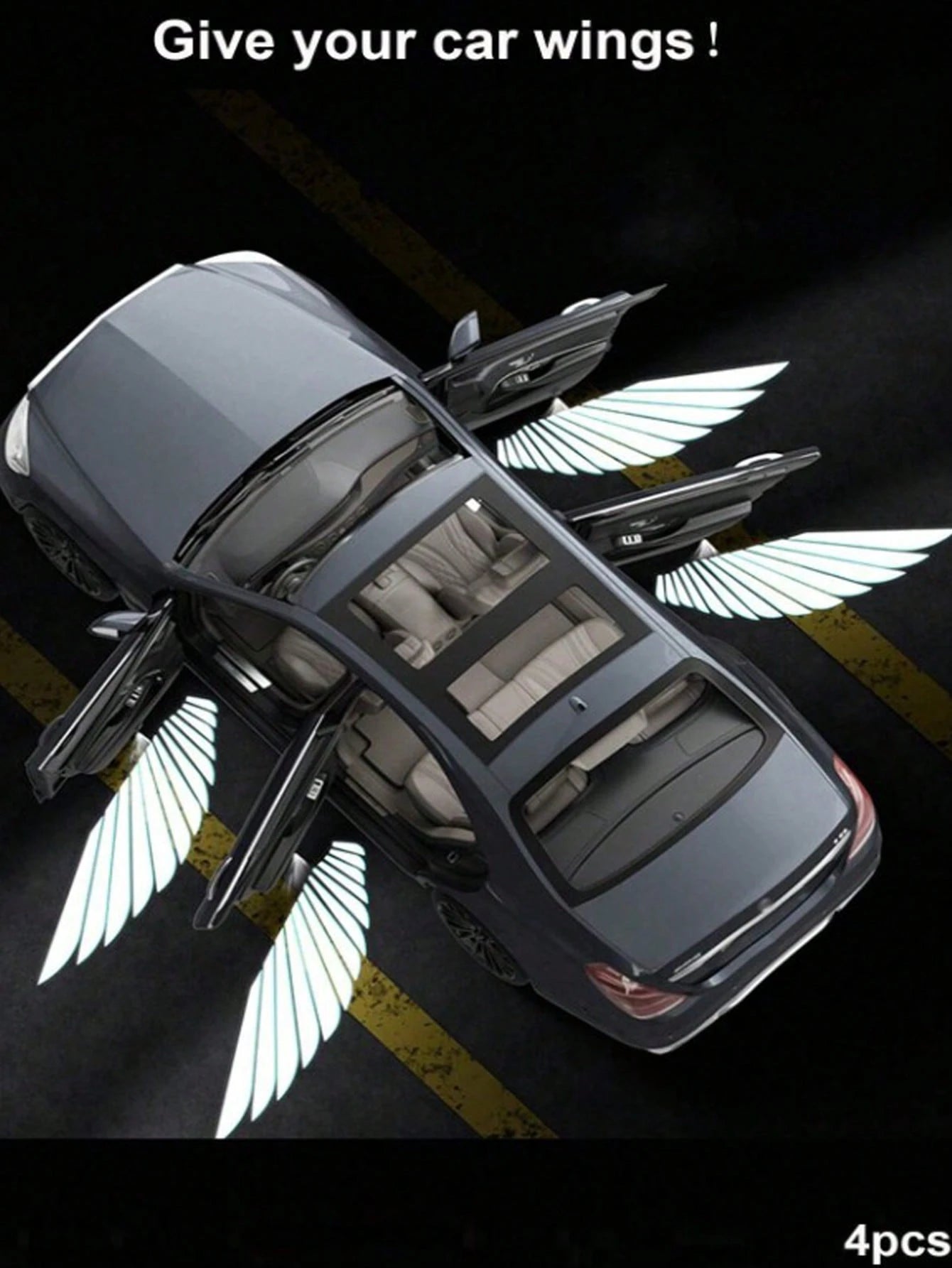 1pc/2pcs/4pcs Angel Wing Shaped Car Ambient Lights, Giving Your Car Wings, Instant Install Door Projector Lights, Angel Wings Love Magic Array Smart Induction Lights, No Wiring Required Door Opening W