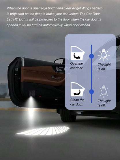 1pc/2pcs/4pcs Angel Wing Shaped Car Ambient Lights, Giving Your Car Wings, Instant Install Door Projector Lights, Angel Wings Love Magic Array Smart Induction Lights, No Wiring Required Door Opening W