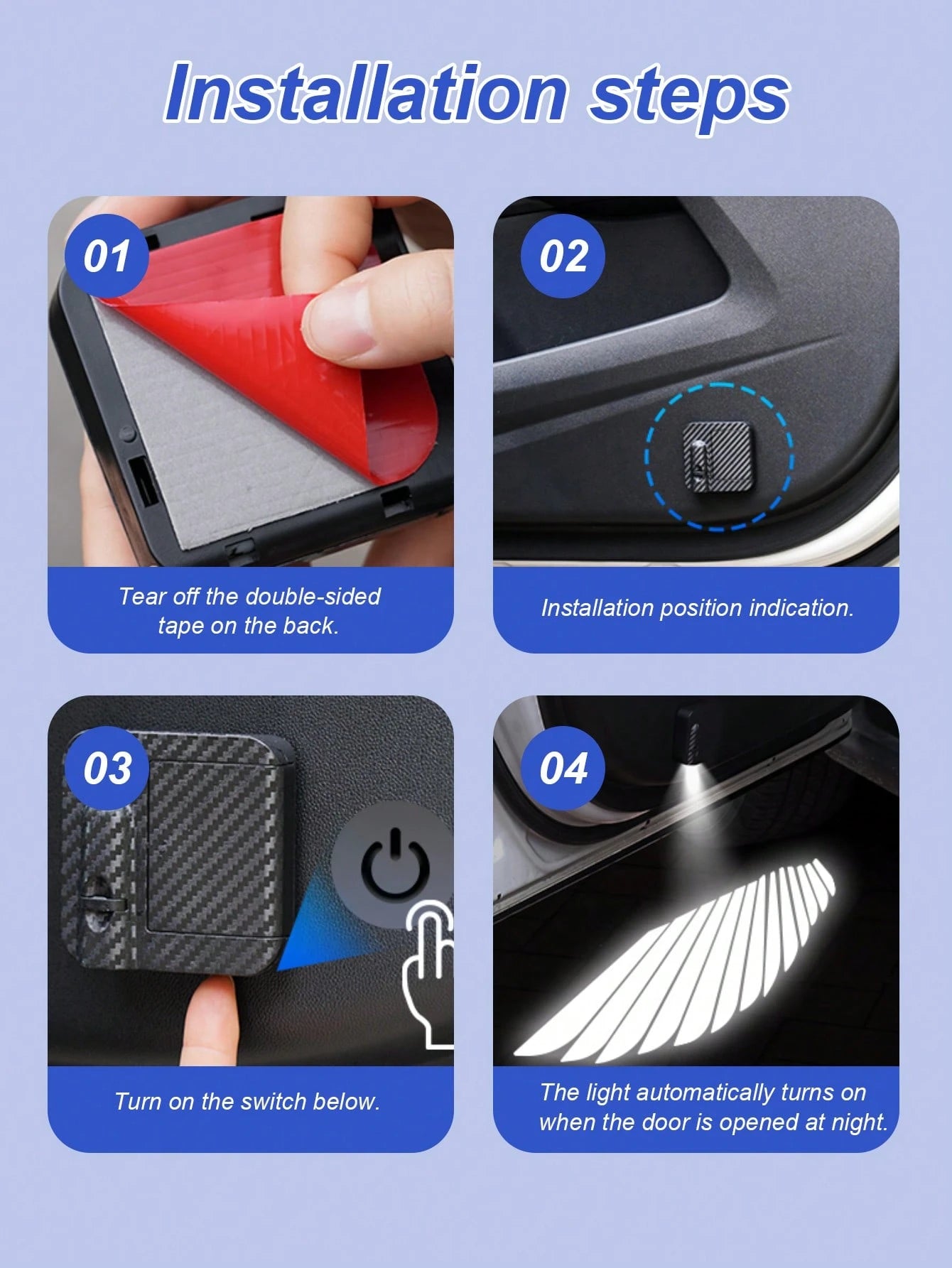 1pc/2pcs/4pcs Angel Wing Shaped Car Ambient Lights, Giving Your Car Wings, Instant Install Door Projector Lights, Angel Wings Love Magic Array Smart Induction Lights, No Wiring Required Door Opening W