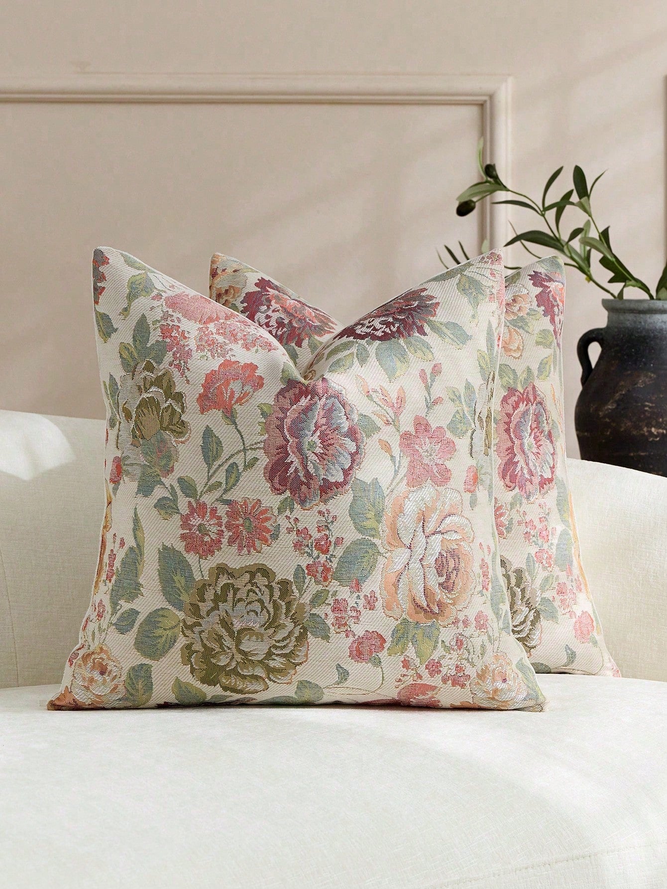 1pc/2pcs Black (No Insert) Floral Pattern Cushion Cover, Fashionable Vintage Comfortable Jacquard Rose Chenille Pillowcase, Suitable For Daily Home Decor, Sofa, Bed, Bedroom, Gift, Holiday Decoration