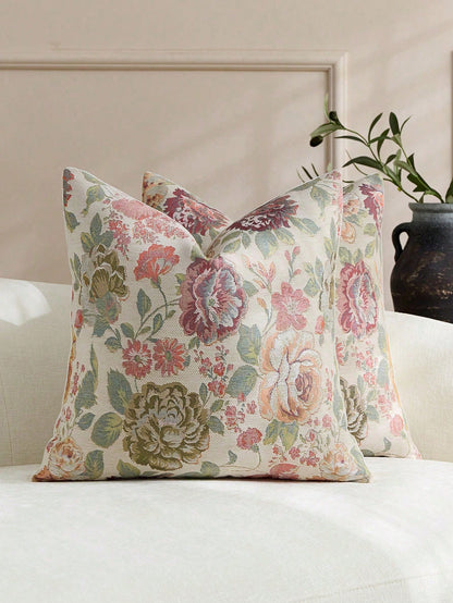 1pc/2pcs Black (No Insert) Floral Pattern Cushion Cover, Fashionable Vintage Comfortable Jacquard Rose Chenille Pillowcase, Suitable For Daily Home Decor, Sofa, Bed, Bedroom, Gift, Holiday Decoration