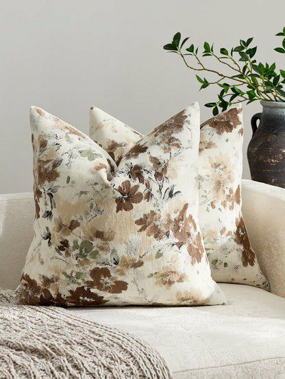 1pc/2pcs Brown (No Insert) Floral Pattern Cushion Cover, Fashionable Vintage Comfortable Jacquard Chenille + Faux Cashmere Touch Pillowcase, Suitable For Daily Home Decor, Sofa, Bed, Bedroom, Gift, Ho