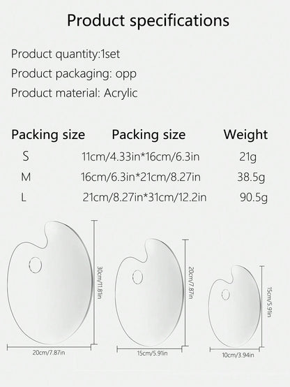 1pc/2pcs Highly Transparent Acrylic Oval Paint Palette, Student/Teacher Art Painting Watercolor Oil Makeup Palette School Supplies,Back To School