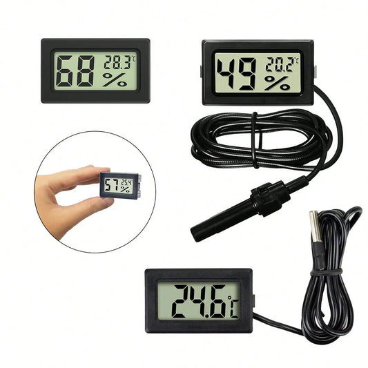 1pc/2pcs Mini Digital Thermometer Hygrometer, Aquarium Thermometer Humidity Meter, High Precision Digital Temperature Humidity Measurement With Large LCD Display And Probe- Clear Readings, Battery Po