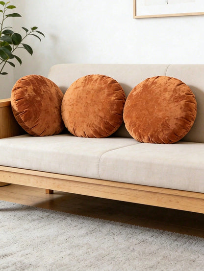 1pc/2pcs Nordic Minimalist Burnt Orange Velvet Round Throw Pillow Cover 45cm(18in), Soft Thick Ruched Edge Round Decorative Pillow Sham (Inner Pillow Not Included), Bohemian Vintage Rust Velvet Cushio