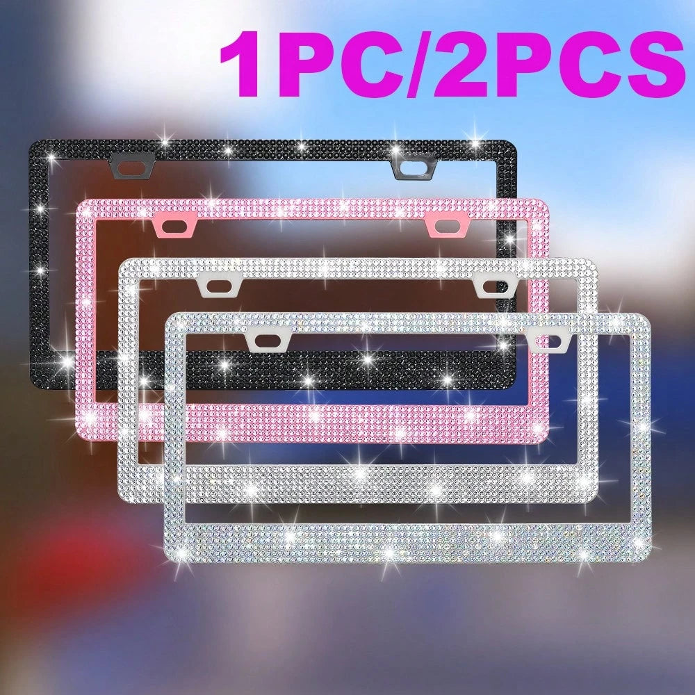 1pc/2pcs Pearlescent Plastic License Plate Frame, Black & Pink, Christmas Gift For Cute Girls