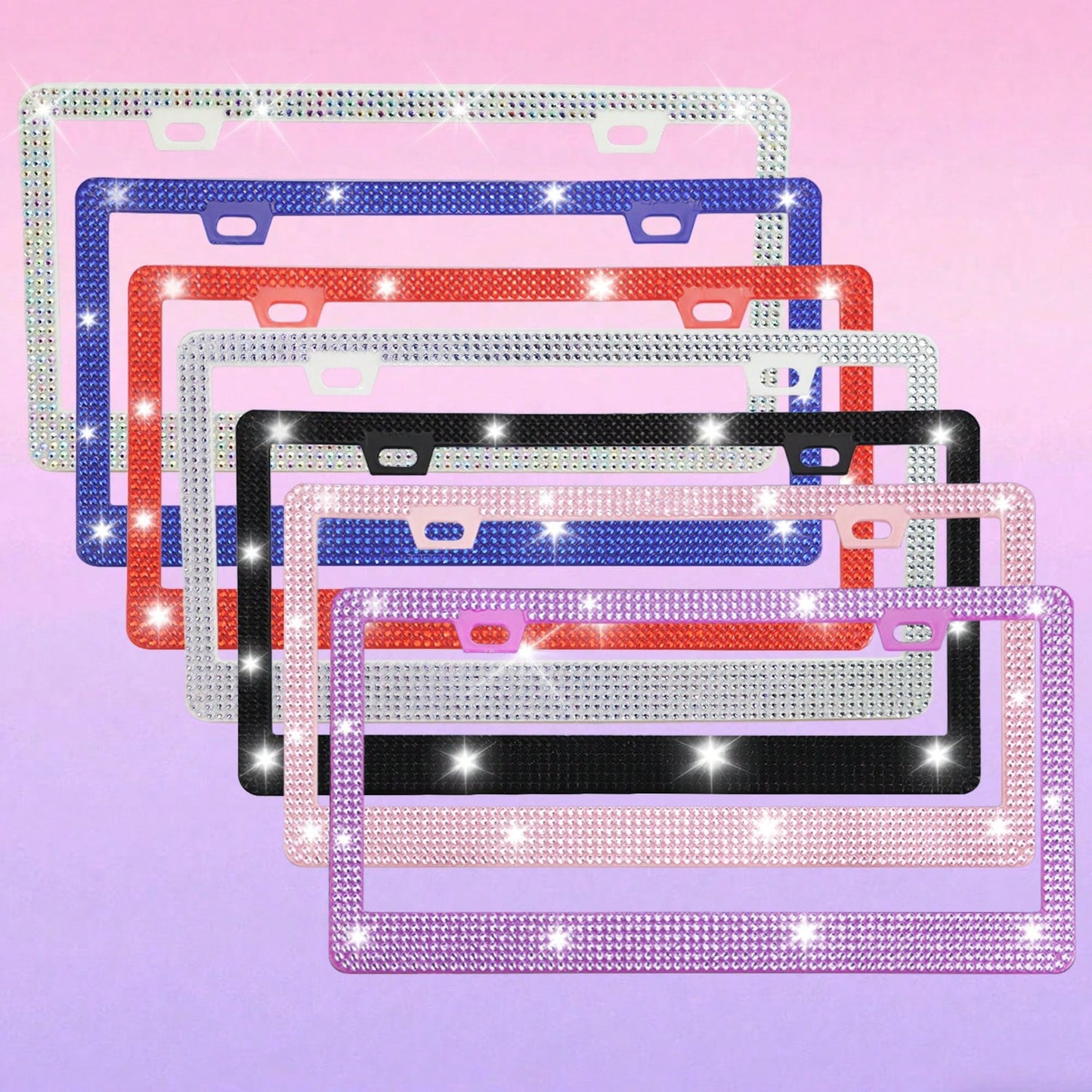 1pc/2pcs Pearlescent Plastic License Plate Frame, Black & Pink, Christmas Gift For Cute Girls
