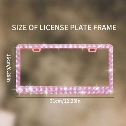 1pc/2pcs Pearlescent Plastic License Plate Frame, Black & Pink, Christmas Gift For Cute Girls