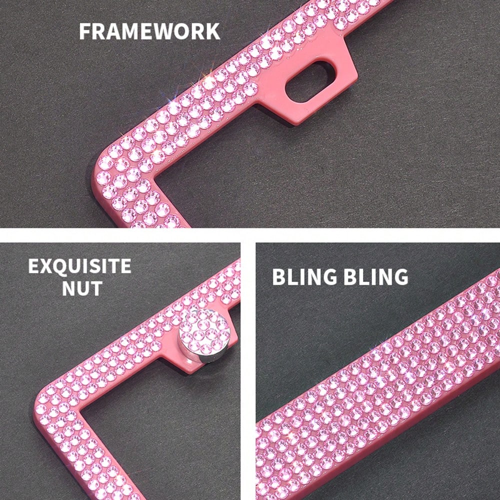 1pc/2pcs Pearlescent Plastic License Plate Frame, Black & Pink, Christmas Gift For Cute Girls