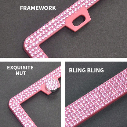 1pc/2pcs Pearlescent Plastic License Plate Frame, Black & Pink, Christmas Gift For Cute Girls