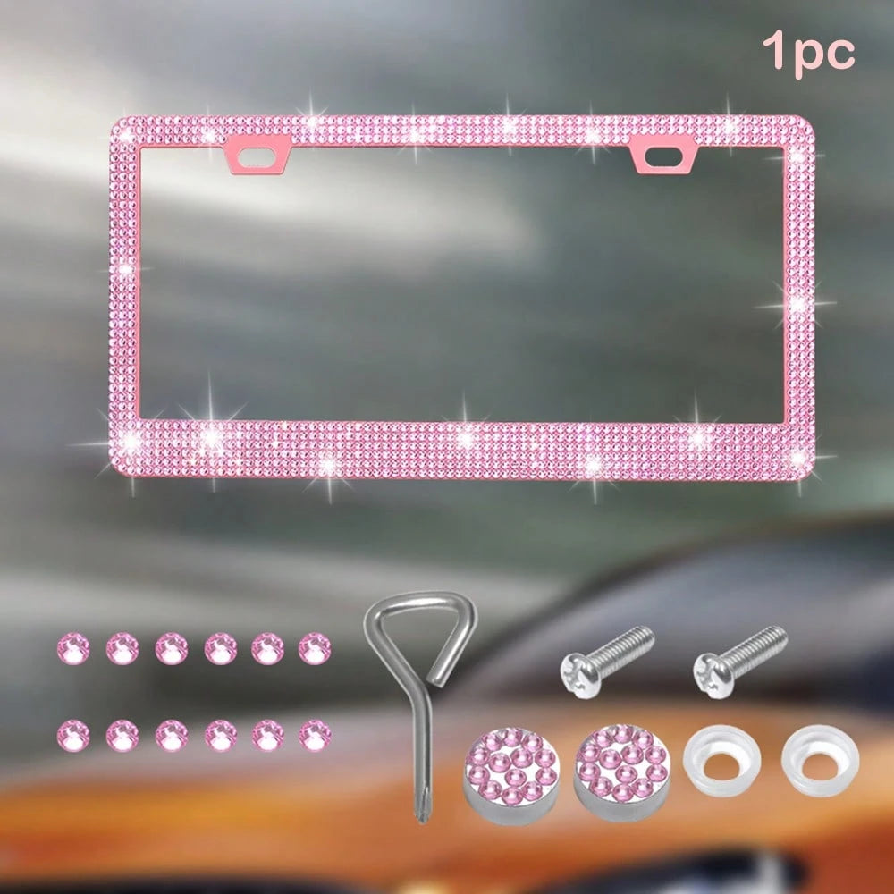 1pc/2pcs Pearlescent Plastic License Plate Frame, Black & Pink, Christmas Gift For Cute Girls
