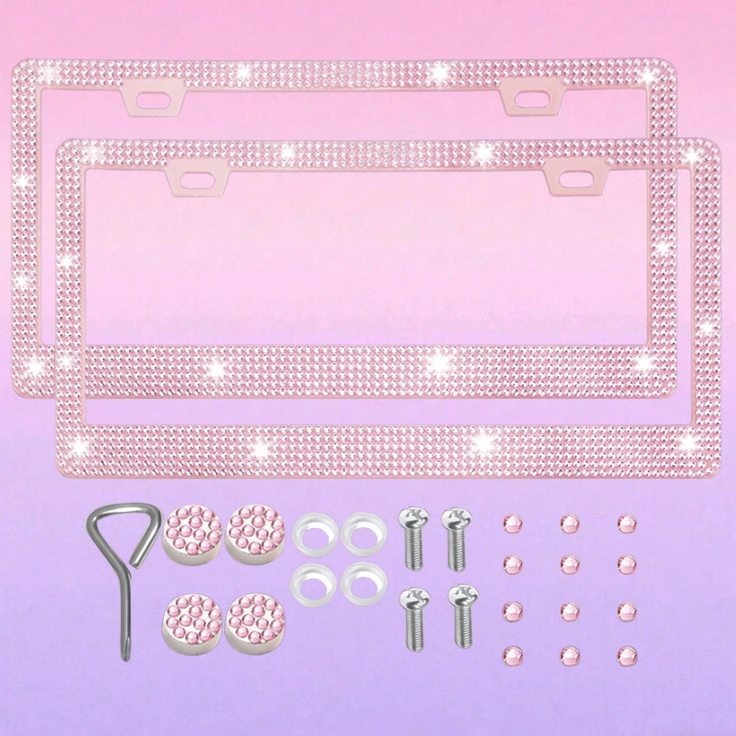 1pc/2pcs Pearlescent Plastic License Plate Frame, Black & Pink, Christmas Gift For Cute Girls