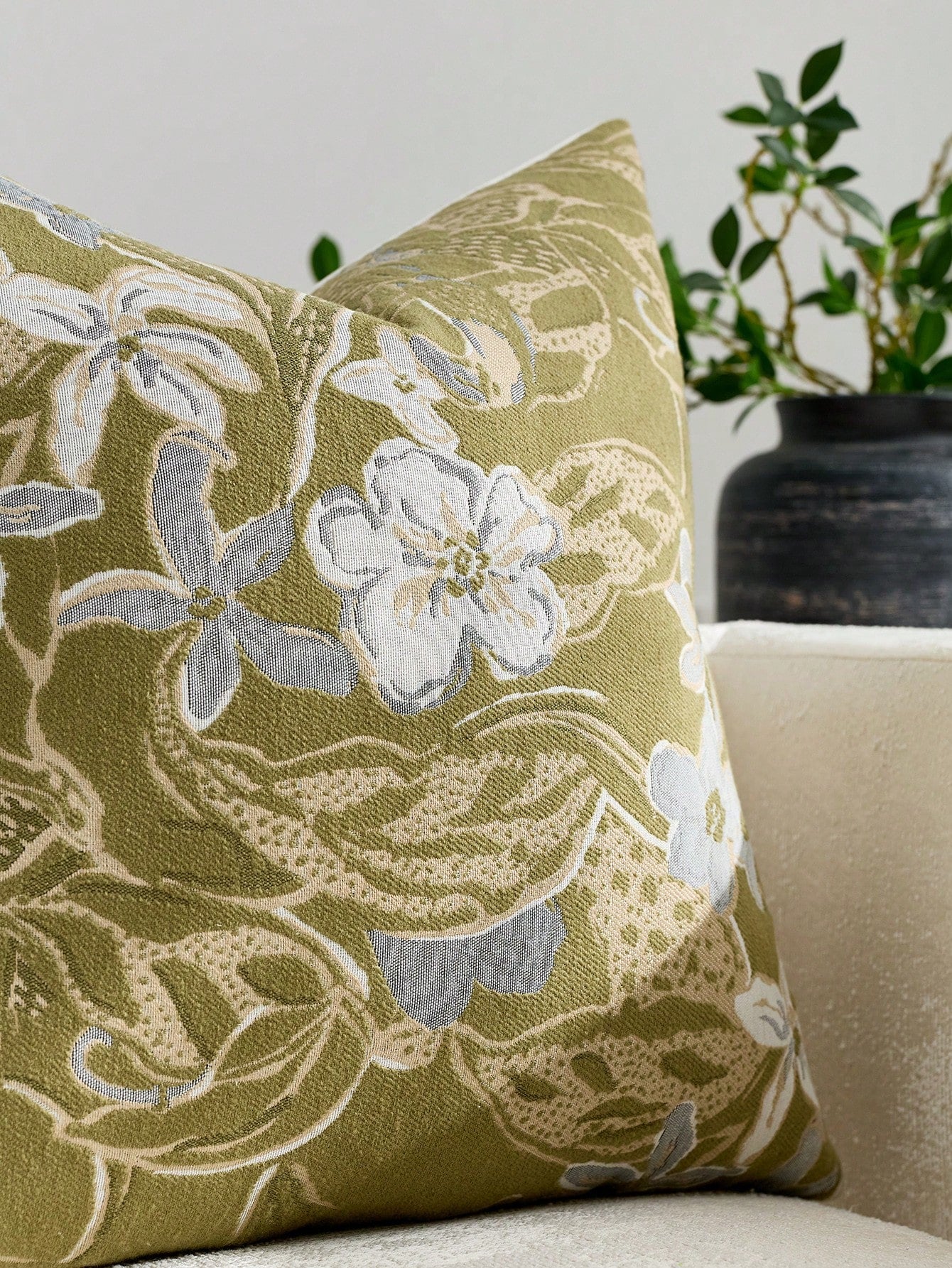 1pc/2pcs Sage (No Insert) Vintage Floral Pattern Throw Pillow Cover, Fashionable Retro Comfortable Jacquard Chenille + Faux Cashmere Decorative Pillow Sham, Suitable For Home Decor, Sofa, Bed, Bedroom
