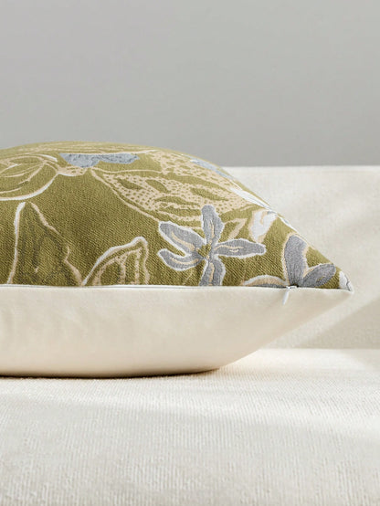 1pc/2pcs Sage (No Insert) Vintage Floral Pattern Throw Pillow Cover, Fashionable Retro Comfortable Jacquard Chenille + Faux Cashmere Decorative Pillow Sham, Suitable For Home Decor, Sofa, Bed, Bedroom