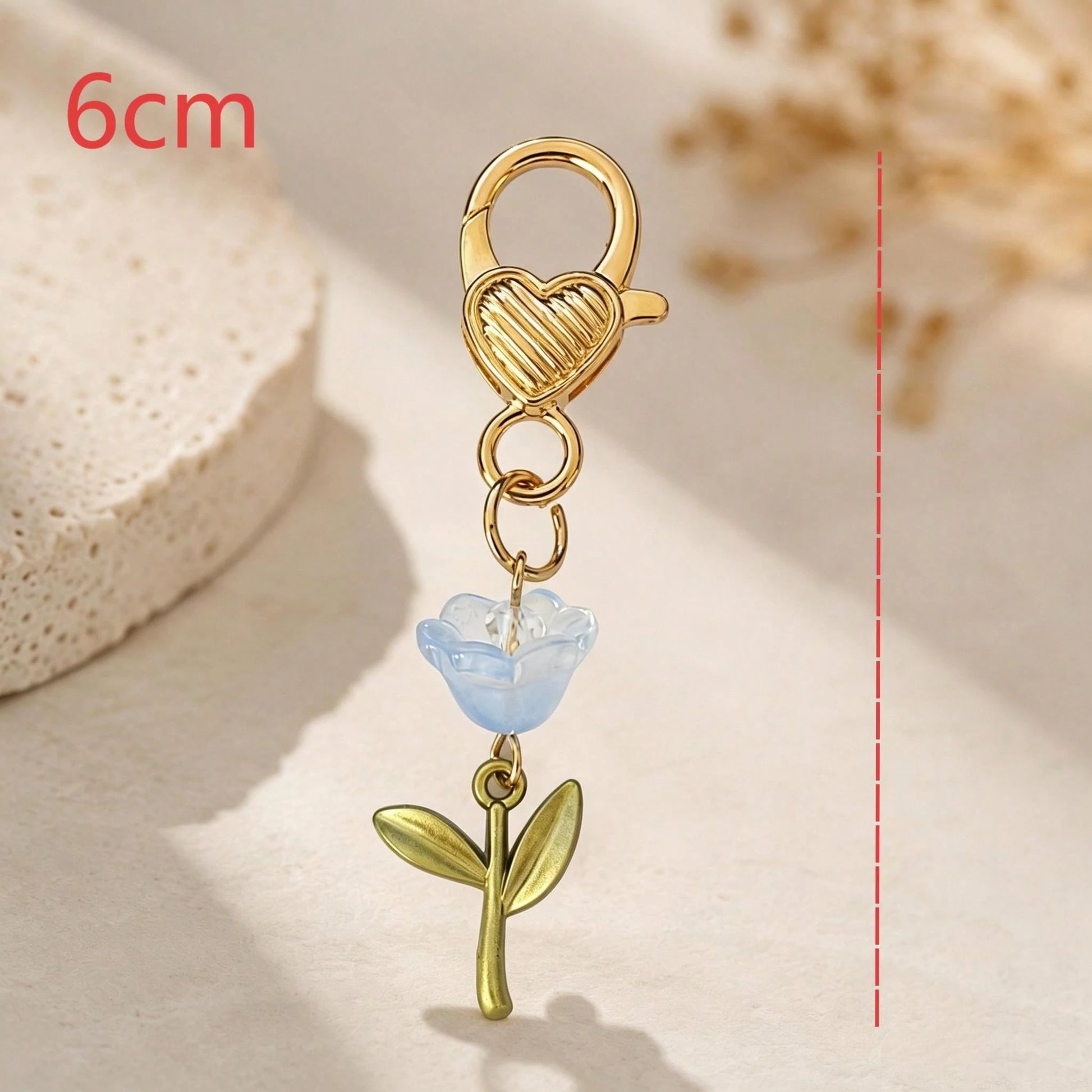 1pc/2pcs Unisex Acrylic Gradient Flower Pendant Keychain With Green Leaves, Couple Holiday Gift Bag Charm