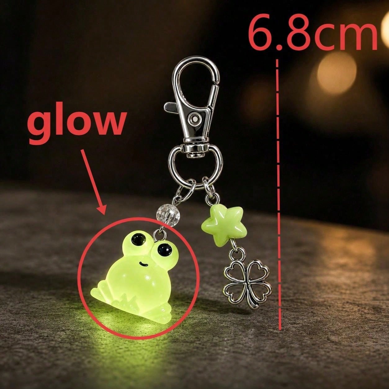 1pc/2pcs Unisex Resin Glow-In-The-Dark Frog Resin Pendant Four-Leaf Clover Beaded Accessory Keychain Bag Charm