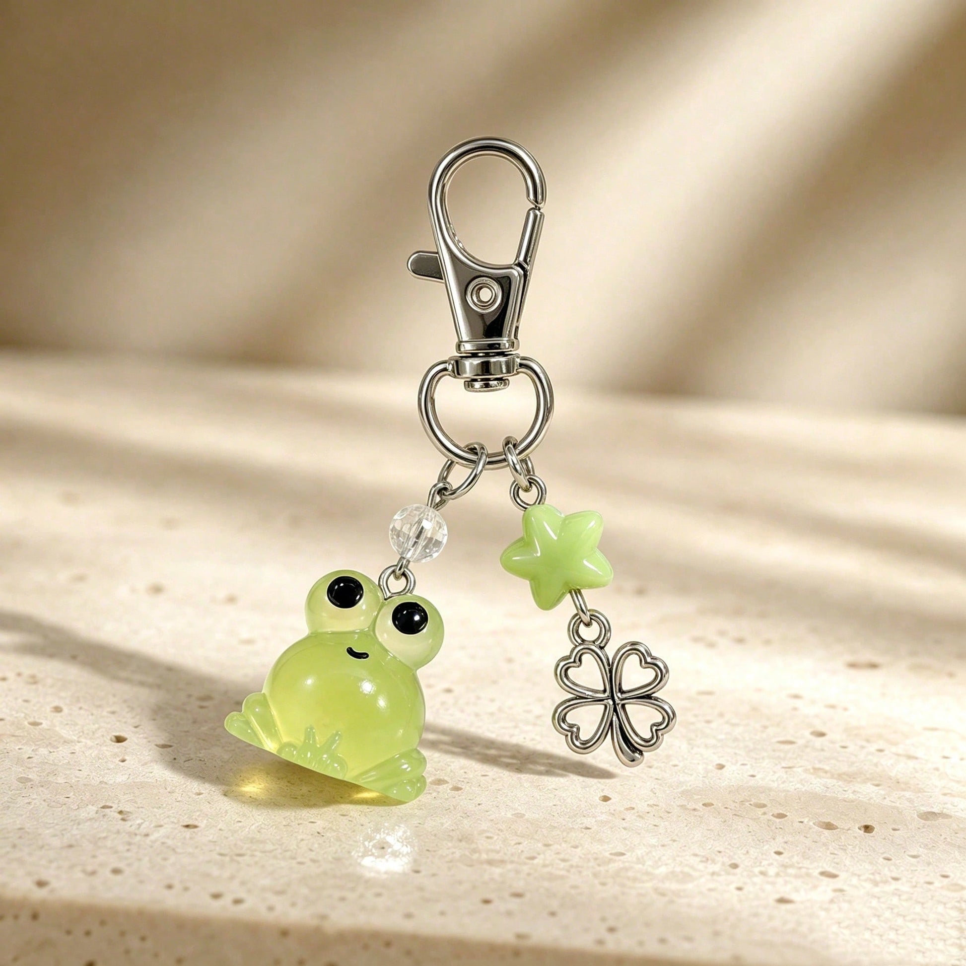 1pc/2pcs Unisex Resin Glow-In-The-Dark Frog Resin Pendant Four-Leaf Clover Beaded Accessory Keychain Bag Charm
