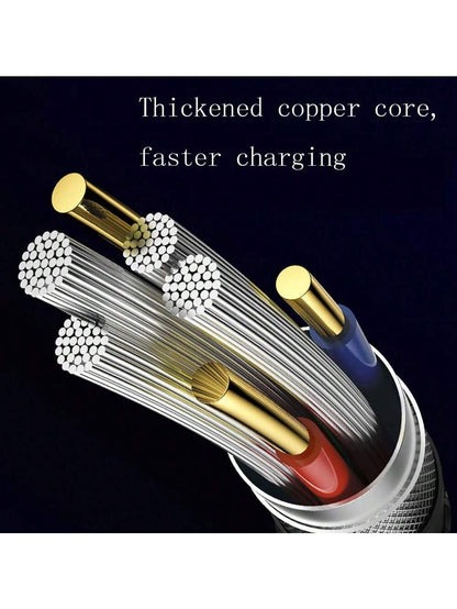 1pc 3-In-1 Multi-USB Universal Flowing LED Light Phone Car Charging Cable Compatible With IPhone 17/16/15/14/13/12/11/XS/XR/8/7/6/ S25/S24 Ultra/S24/S23 Ultra/S23/S22/S21// All Series High-Efficiency