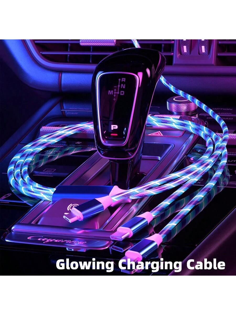 1pc 3-In-1 Multi-USB Universal Flowing LED Light Phone Car Charging Cable Compatible With IPhone 17/16/15/14/13/12/11/XS/XR/8/7/6/ S25/S24 Ultra/S24/S23 Ultra/S23/S22/S21// All Series High-Efficiency