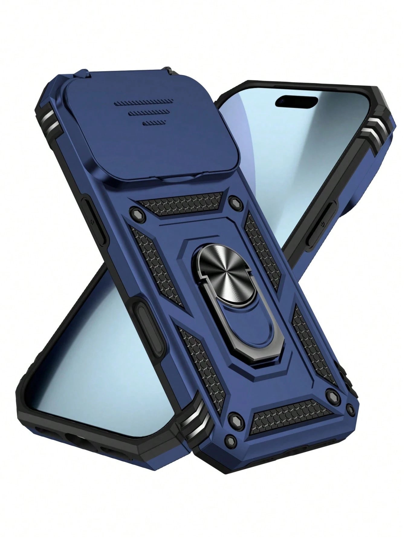 1pc 3-In-1 Rotating Metal Ring Holder With Sliding Lens Cover Protective Case, Compatible With IPhone 17 Pro Max 16 15 14 13 12 11 Pro Max XS Max XR X XS 7 8 Plus, Military Grade Shockproof