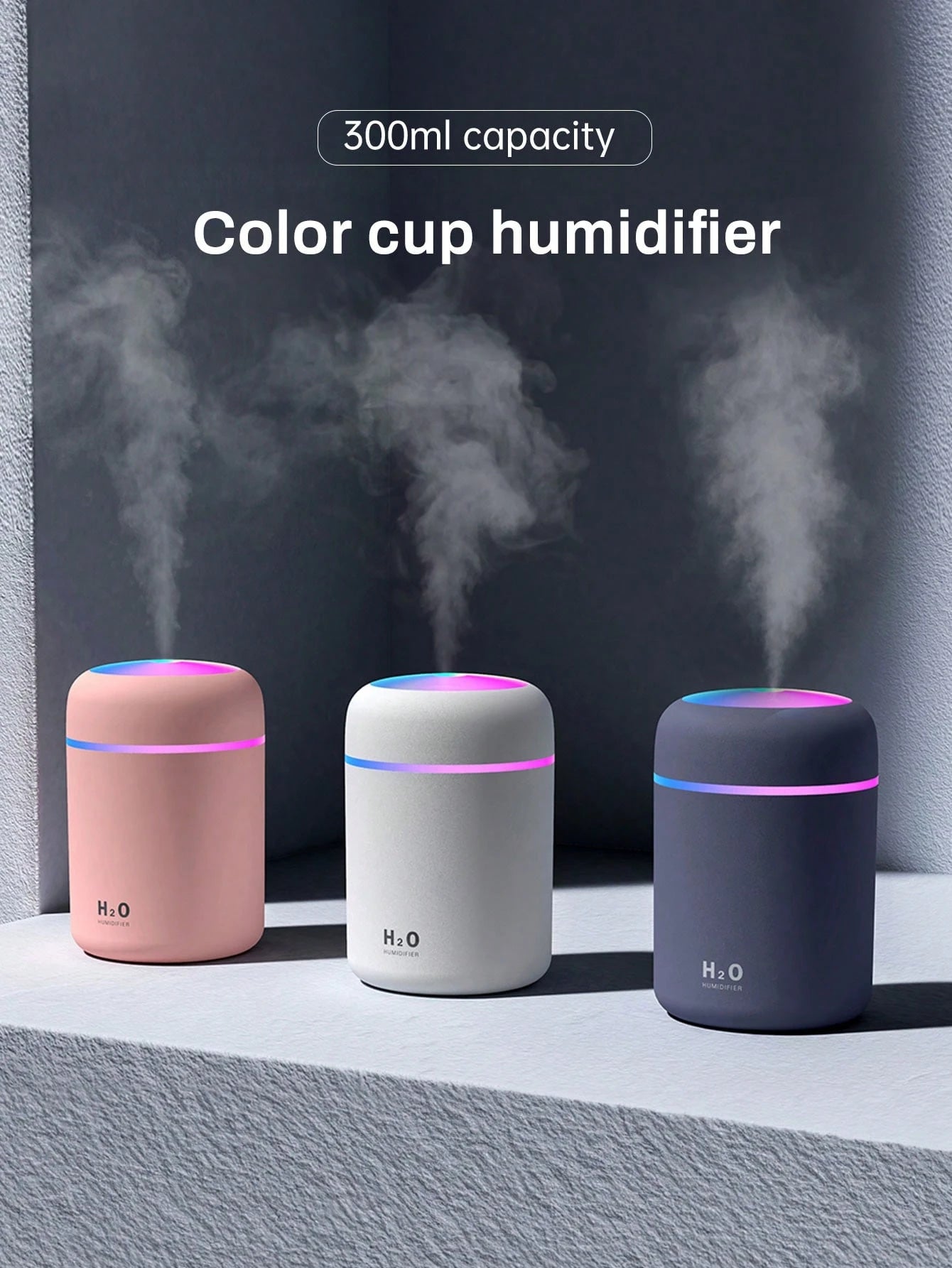 1pc 300ml Colorful Humidifier, USB Powered, With Cool Mist And Bright Ambient Light, 2 Working Modes, Auto Shut-Off, Quiet Mist, Electric Air Humidifier, Bedroom Decor Gift, Home Air Freshener, Suitab