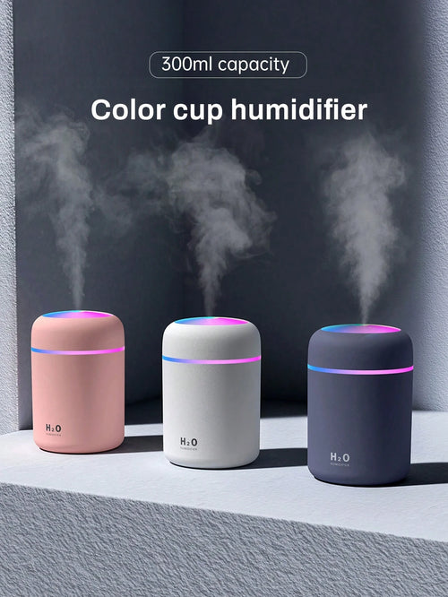 1pc 300ml Colorful Humidifier, USB Powered, With Cool Mist And Bright Ambient Light, 2 Working Modes, Auto Shut-Off, Quiet Mist, Electric Air Humidifier, Bedroom Decor Gift, Home Air Freshener, Suitab