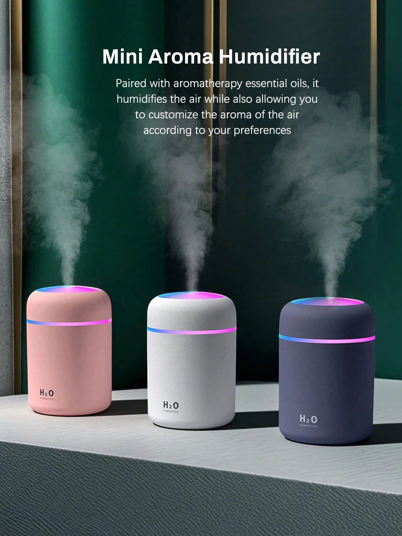 1pc 300ml Colorful Humidifier, USB Powered, With Cool Mist And Bright Ambient Light, 2 Working Modes, Auto Shut-Off, Quiet Mist, Electric Air Humidifier, Bedroom Decor Gift, Home Air Freshener, Suitab