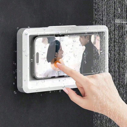 1PC 360° Rotatable Waterproof Shower Phone Holder, Adjustable Angle Anti-Fog Touch Screen Box, No Drilling Wall-Mounted Storage Case For 4–7 Phones, Suitable For Bathroom, Kitchen, Mirror, Bathtub Use