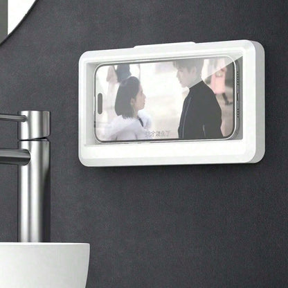 1PC 360° Rotatable Waterproof Shower Phone Holder, Adjustable Angle Anti-Fog Touch Screen Box, No Drilling Wall-Mounted Storage Case For 4–7 Phones, Suitable For Bathroom, Kitchen, Mirror, Bathtub Use