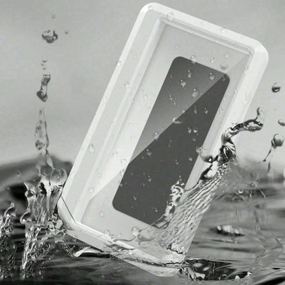 1PC 360° Rotatable Waterproof Shower Phone Holder, Adjustable Angle Anti-Fog Touch Screen Box, No Drilling Wall-Mounted Storage Case For 4–7 Phones, Suitable For Bathroom, Kitchen, Mirror, Bathtub Use