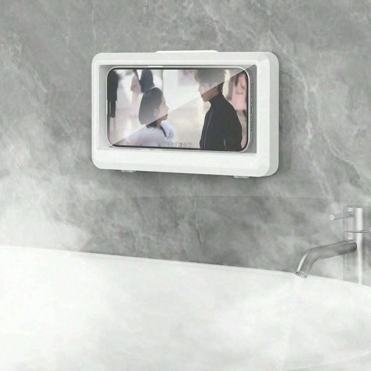 1PC 360° Rotatable Waterproof Shower Phone Holder, Adjustable Angle Anti-Fog Touch Screen Box, No Drilling Wall-Mounted Storage Case For 4–7 Phones, Suitable For Bathroom, Kitchen, Mirror, Bathtub Use