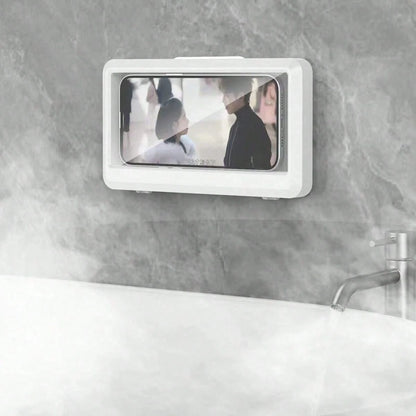 1PC 360° Rotatable Waterproof Shower Phone Holder, Adjustable Angle Anti-Fog Touch Screen Box, No Drilling Wall-Mounted Storage Case For 4–7 Phones, Suitable For Bathroom, Kitchen, Mirror, Bathtub Use
