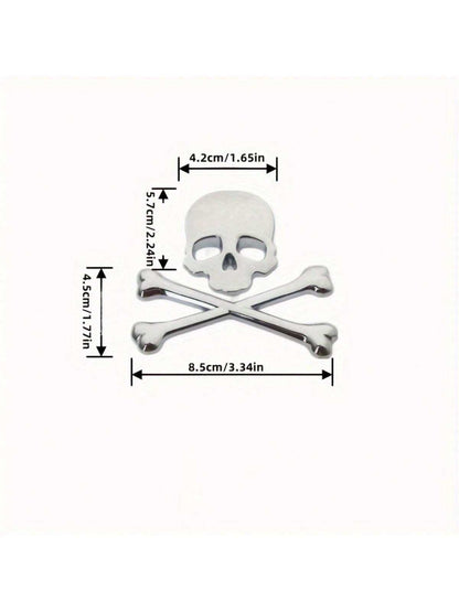 1pc 3D Metal Skull Head Car Emblem Sticker, Car & Motorcycle Decal Badge Label, Car Body Decoration Sticker, Suitable For Cars And Motorcycles